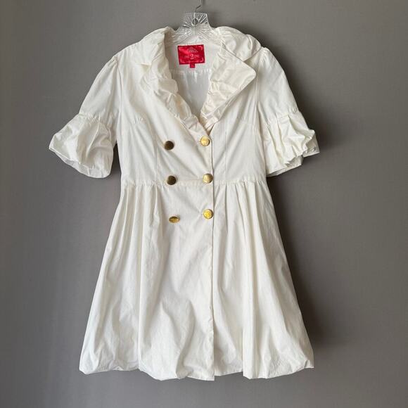 M2M sz 8‎ or L cream button down 100% cotton short sleeve fairy Coat - Picture 1 of 9